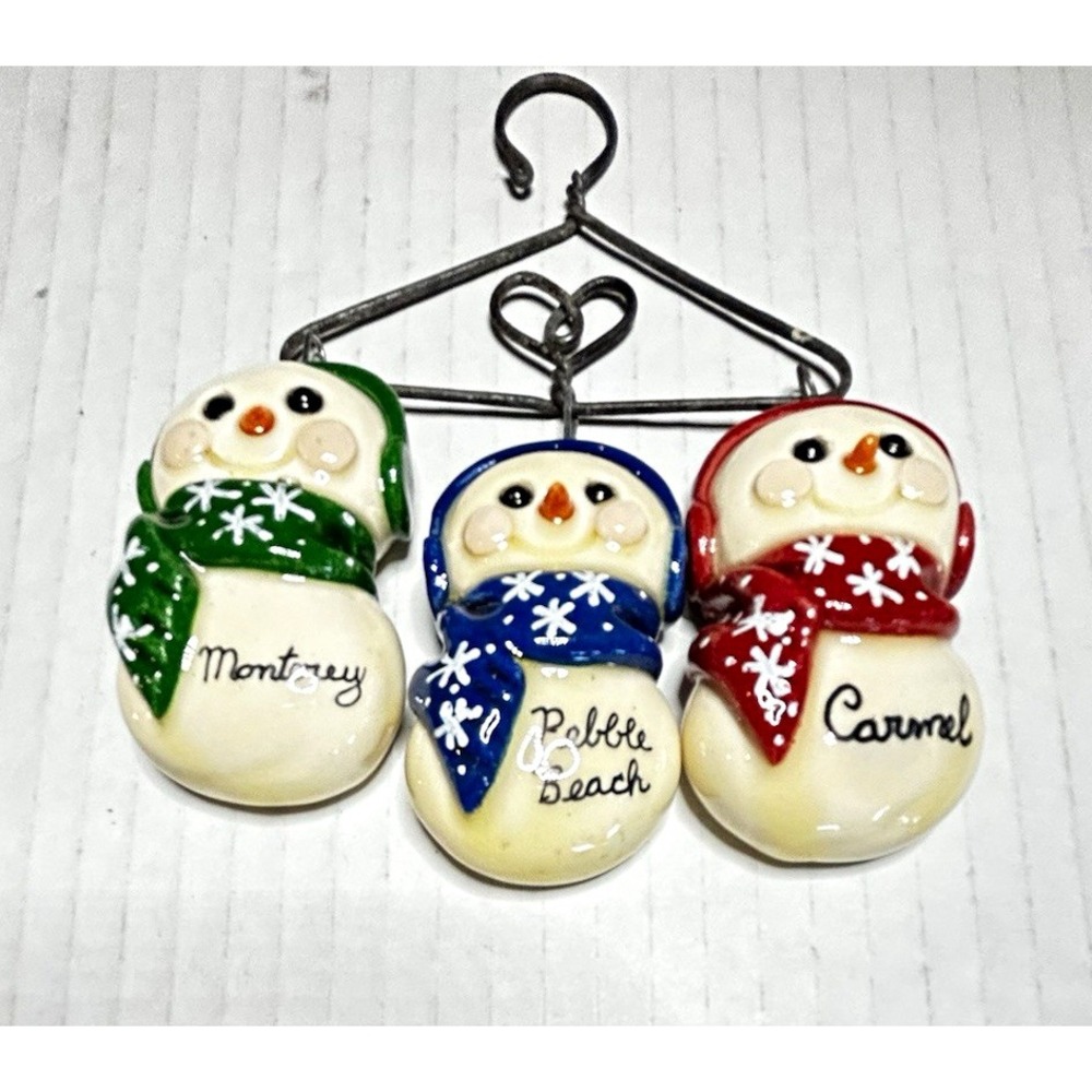 Ceramic 3pc Hanging Snowman Trio CA Golf courses Christmas
